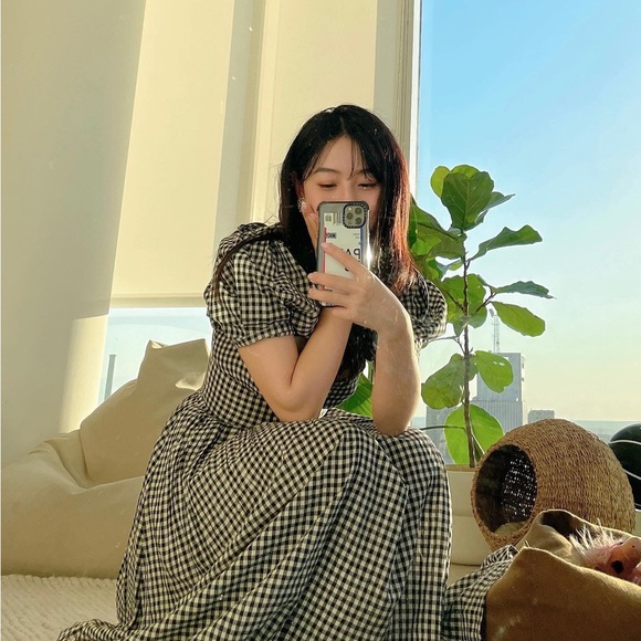 NWT DOEN Kennedy Gingham Maxi Dress Boho Puff Sleeve Black & White Size Small - Picture 14 of 16